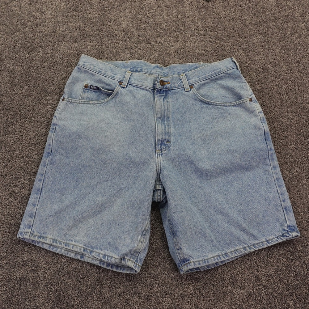 Lee Denim Shorts Mens 38 Blue Light Wash Vintage Casual Cotton Jean Shorts